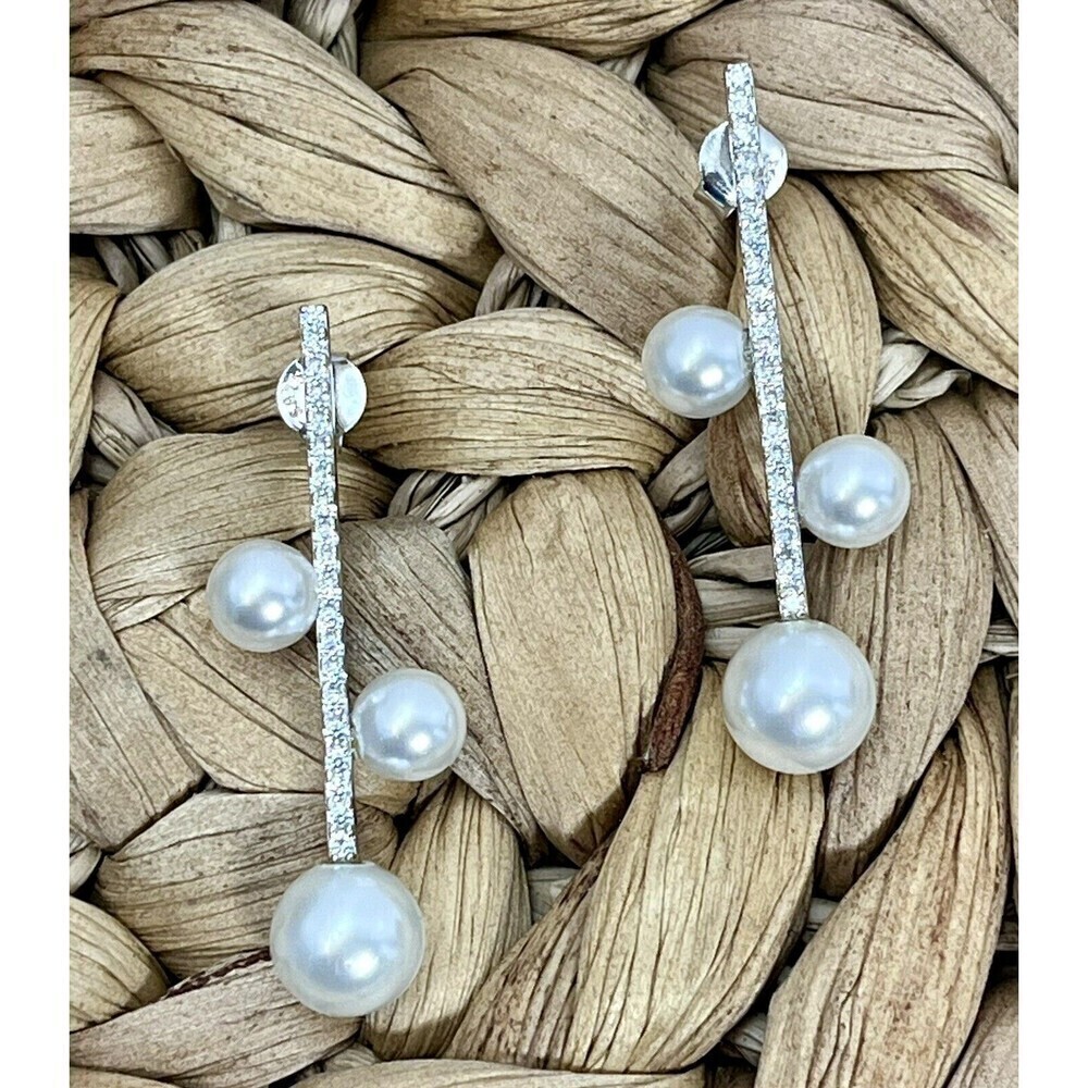 Natural Freshwater Pearl Earrings 925 Sterling Silver Women Wedding Gift Jewelry